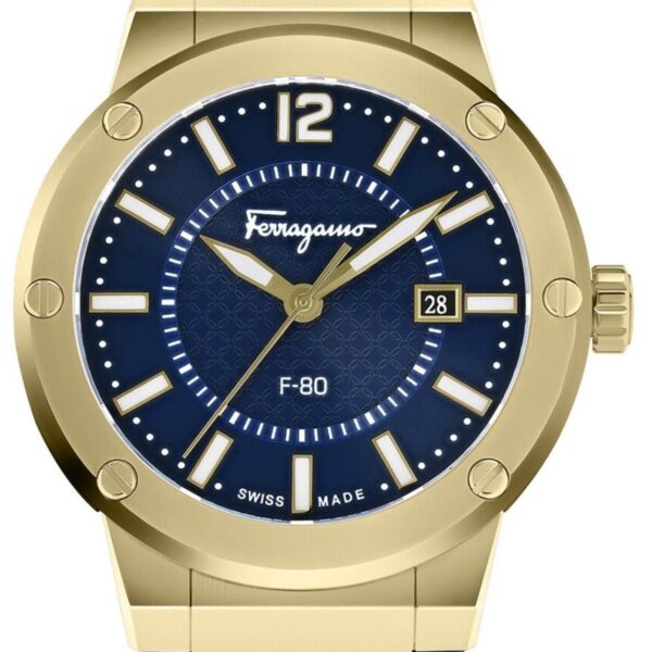 Salvatore Ferragamo F 80 Blue Dial Blue Rubber Strap Watch For Men Sfhy02822