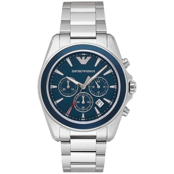 Emporio Armani Ar6091 Men S Blue Dial Silver Chronograph Watch