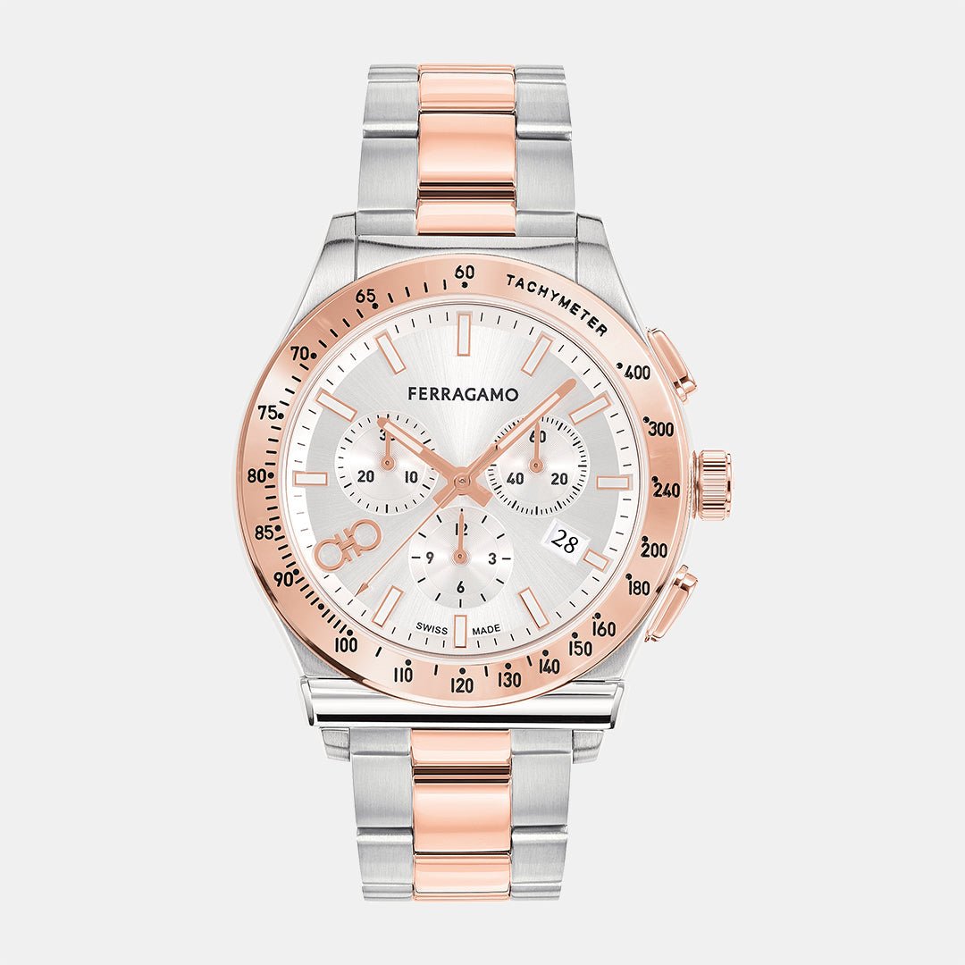 Salvatore Ferragamo 1927 Chrono Silver Dial Two Tone Steel Strap Watch For Men Sfkz00623 - Image 2