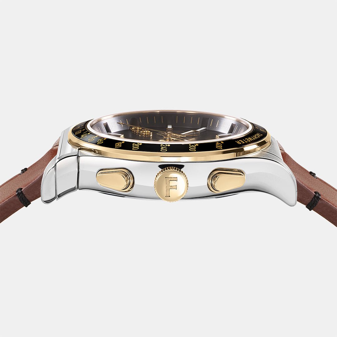 Salvatore Ferragamo 1927 Chrono Analog Black Dial Brown Leather Strap Watch For Men Sfkz00323 - Image 3