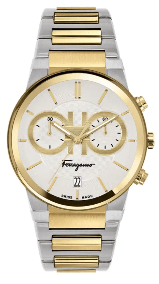 Salvatore Ferragamo F 80 Classic White Dial Two Tone Steel Strap Watch For Men Sfme00821