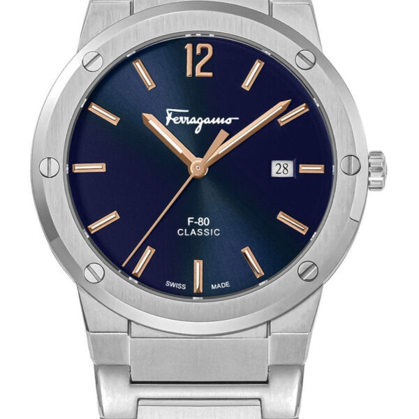 Salvatore Ferragamo F 80 Classic Horloge met zwarte wijzerplaat en zilveren stalen band voor heren Sfdt02423