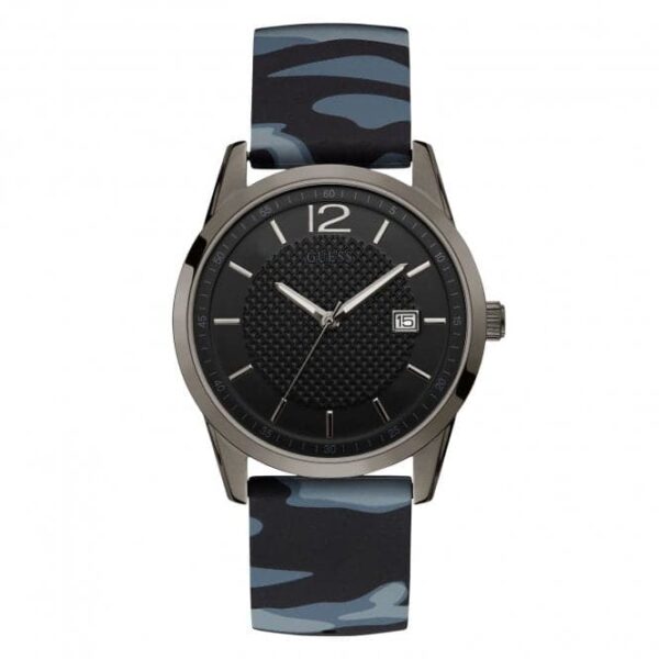 Guess Gents Gunmetal Black Dial Camo Strap Watch W0991g6