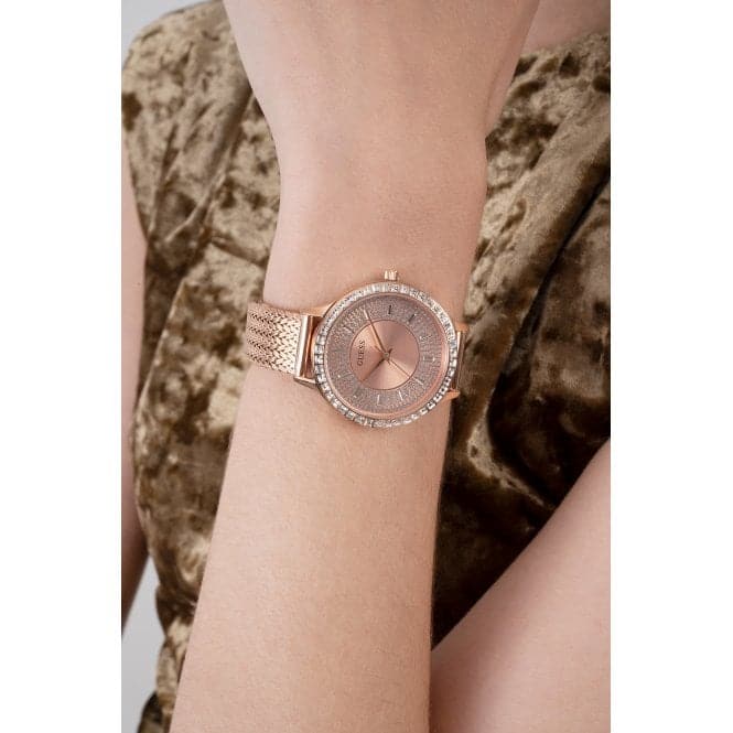 Guess Watches Ladies Soiree Stainless Steel Mesh Rose Gold Watch Gw0402l3 - Image 5