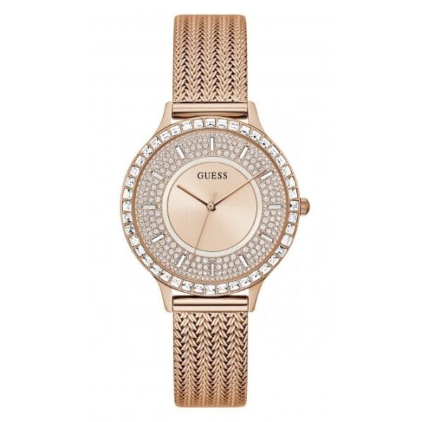Guess Watches Ladies Soiree Stainless Steel Mesh Rose Gold Watch Gw0402l3