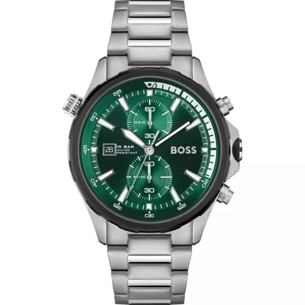 Hugo Boss Mens 1513930 Chronograph Stainless Steel Watch With Green Dial