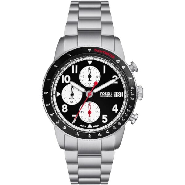 Orologio da uomo Fossil Sport Tourer Chronograph con bracciale in acciaio inossidabile e quadrante nero, modello FS6045