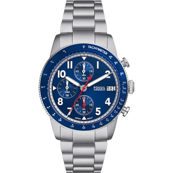 Orologio da uomo Fossil Sport Tourer Chronograph con bracciale in acciaio inossidabile e quadrante blu, modello FS6047