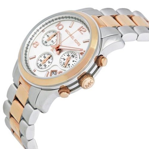 Michael Kors Mk5315 Ladies Runway Silver Rose Gold Chronograph Watch - alternate view