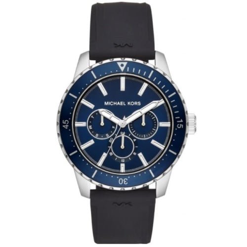 Michael Kors Mk7160 Men S Cunningham Black Silicone Blue Dial 44mm Watch
