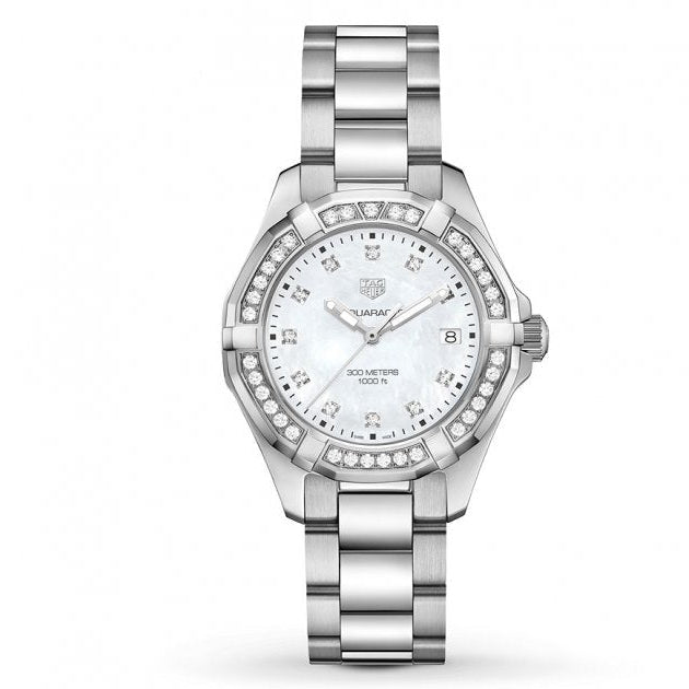 Tag Heuer Aquaracer Diamonds Mother Of Pearl White Dial Silver Steel Strap Watch For Women Wbd131c Ba0748 - Image 5