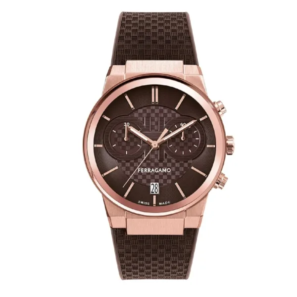 Salvatore Ferragamo Sapphire Chrono Horloge met Bruine Wijzerplaat en Bruine Rubberen Band voor Heren Sfme01023 - alternate view