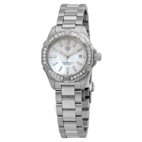 Tag Heuer Aquaracer Diamonds Mother Of Pearl White Dial Silver Steel Strap Watch For Women Wbd1413 Ba0741 - Image 3