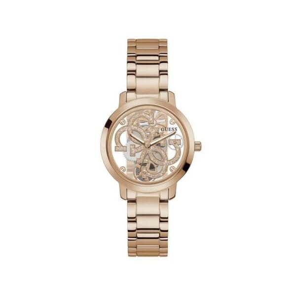 Guess Watches Quattro Clear Ladies Trend Rose Gold Stainless Steel Watch Gw0300l3