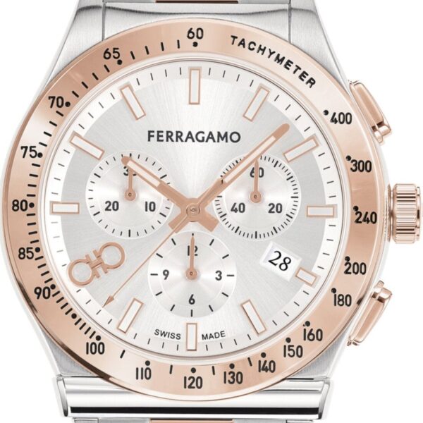 Salvatore Ferragamo 1927 Chrono Silver Dial Two Tone Steel Strap Watch For Men Sfkz00623