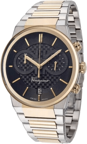 Salvatore Ferragamo F 80 Classic Black Dial Two Tone Steel Strap Watch For Men Sfme00921