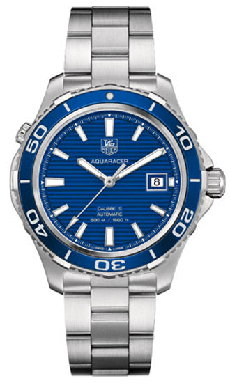 Tag Heuer Aquaracer Calibre 5 Automatic Blue Dial Silver Steel Strap Watch For Men Wak2111 Ba0830 - alternate view