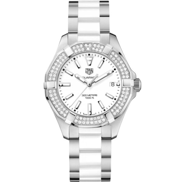 Tag Heuer Aquaracer Diamonds White Dial Two Tone Steel Strap Watch For Women Way131f Ba0914 - alternate view