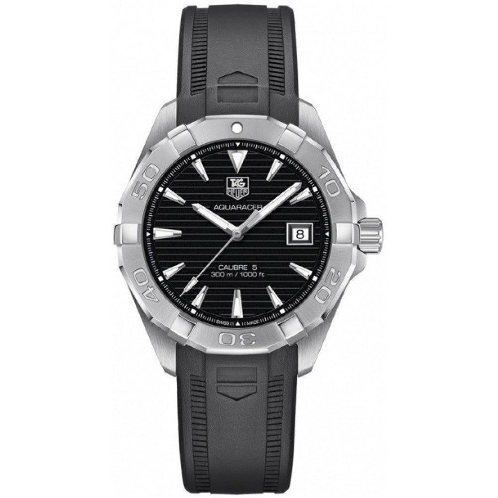 Tag Heuer Aquaracer Caliber 5 Automatic Black Dial Black Rubber Strap Watch For Men Way2113 Ft8021 - Image 2