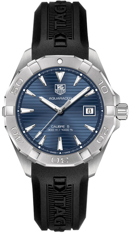 Tag Heuer Aquaracer Quartz Blue Dial Black Rubber Strap Watch For Men Way1112 Ft8021 - alternate view
