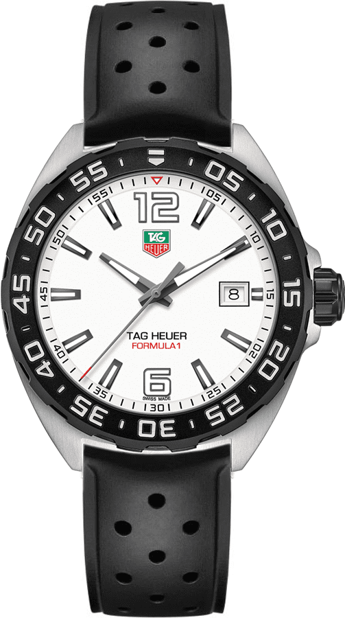 Tag Heuer Formula 1 Quartz White Dial Black Rubber Strap Watch For Men Waz1111 Ft8023