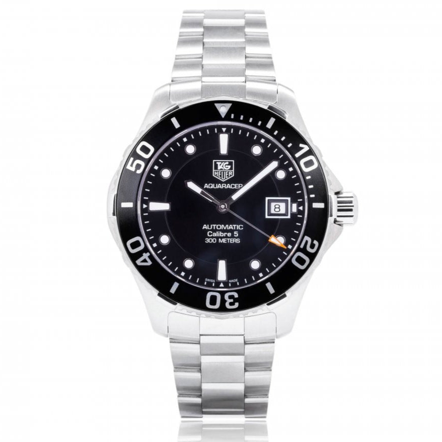 Tag Heuer Aquaracer Automatic Caliber 5 Black Dial Silver Steel Strap Watch For Men Wan2110 Ba0822 - Image 5