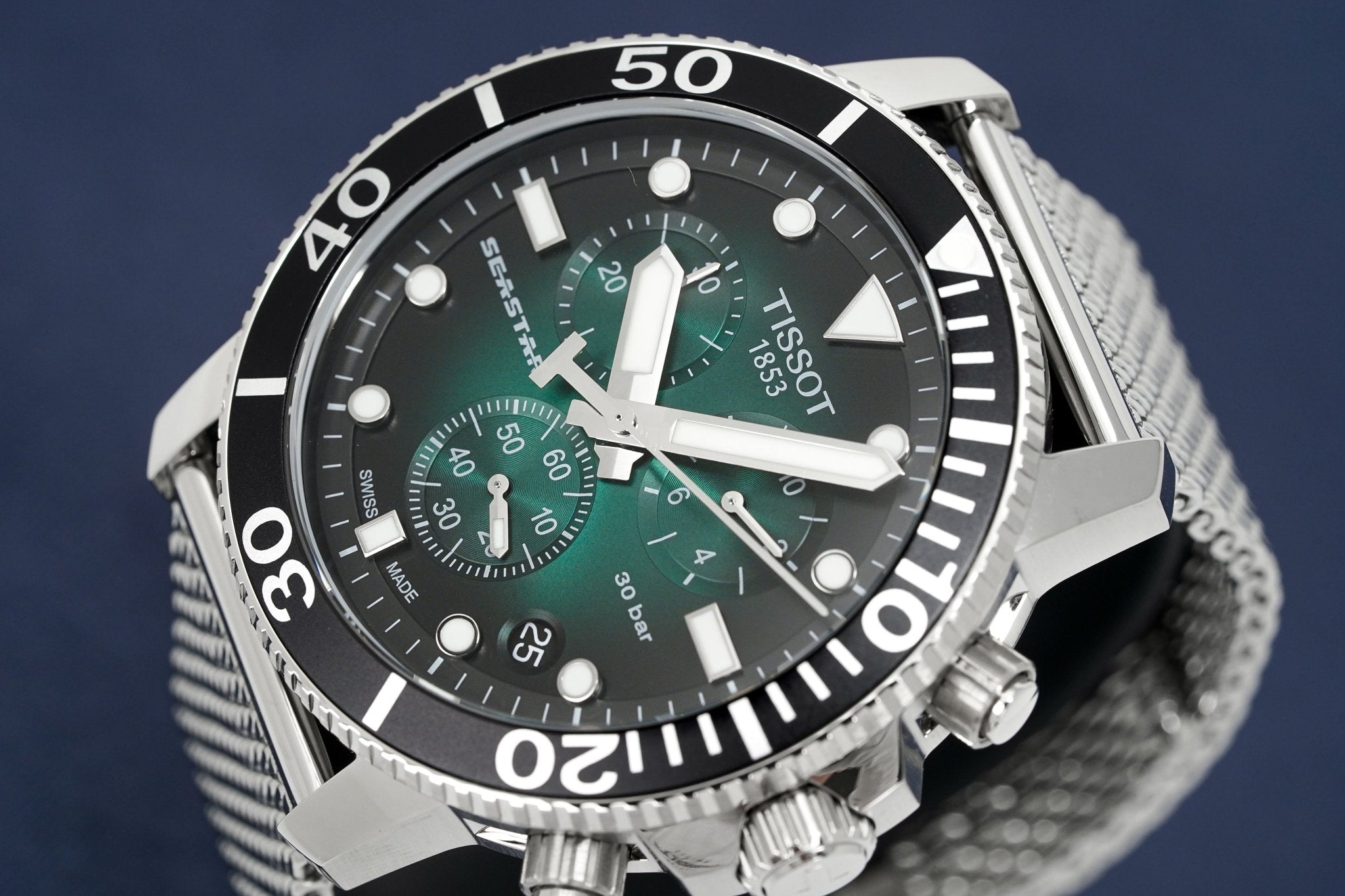 Tissot Chronograph Watch Seastar 1000 Green Mesh T1204171109100 - Image 2