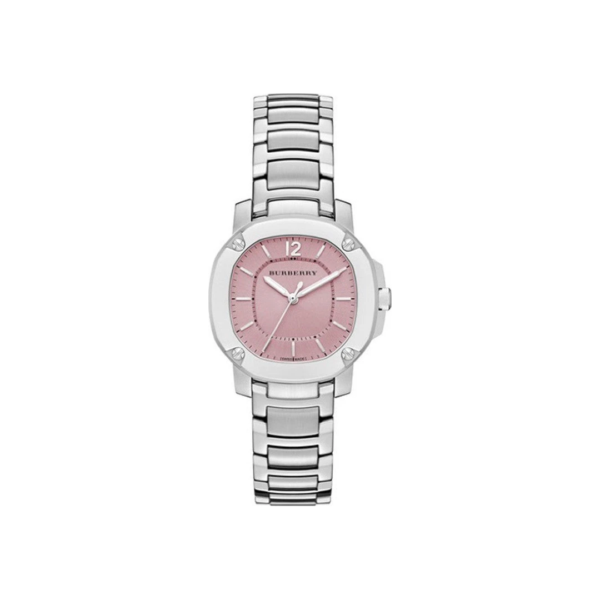 Burberry The Britain Pink Dial Silver Steel Strap Watch For Women Bby1704