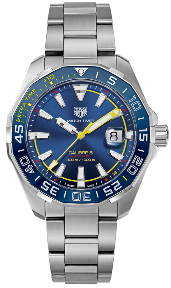 Tag Heuer Aquaracer Caliber 5 Match Timer Shinji Kagawa Edition Blue Dial Silver Steel Strap Watch For Men Way201h Ba0927
