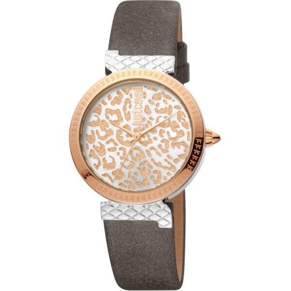 Just Cavalli Vibrazioni Leather Grey Rose Gold Leopard Glitter