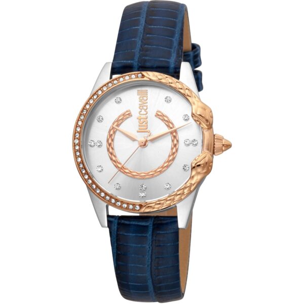 Just Cavalli JC Giro Leather Blue Silver Serpente Zircons