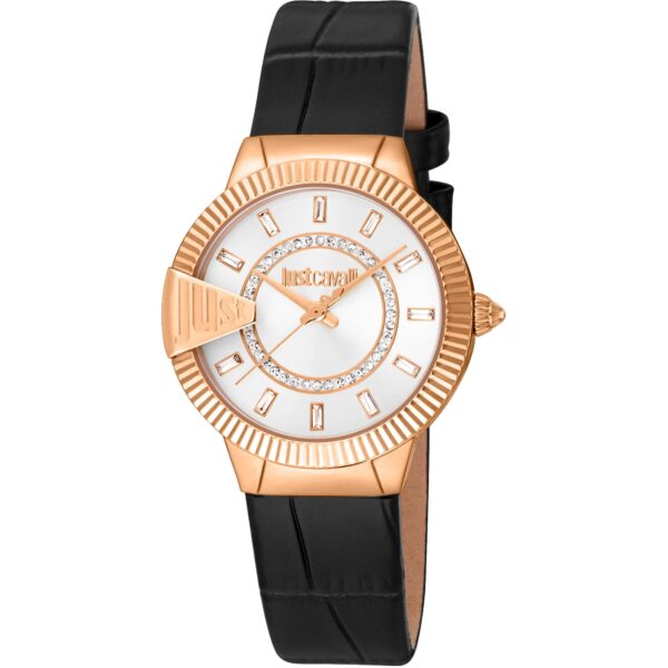 Just Cavalli Puntale Black Leather Rose Gold