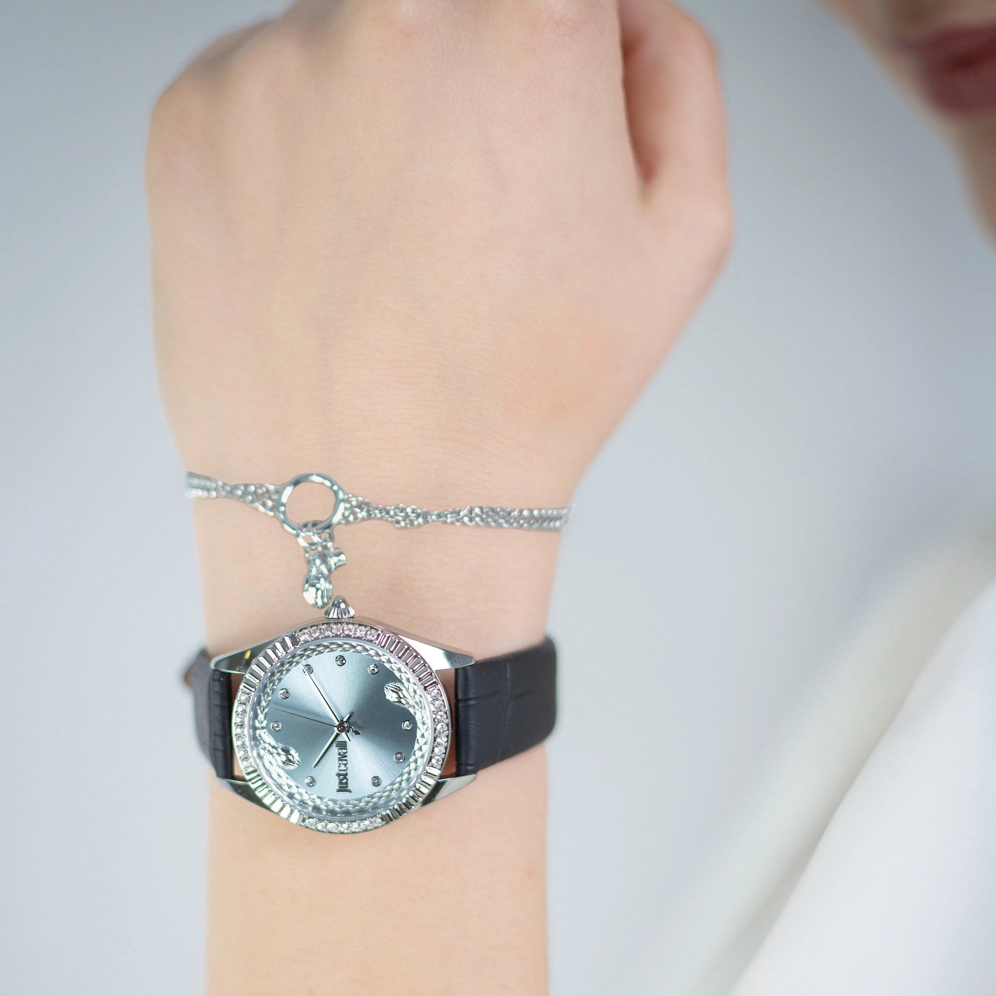 Just Cavalli Vittoria Glam Leather Black Light Blue - Image 2